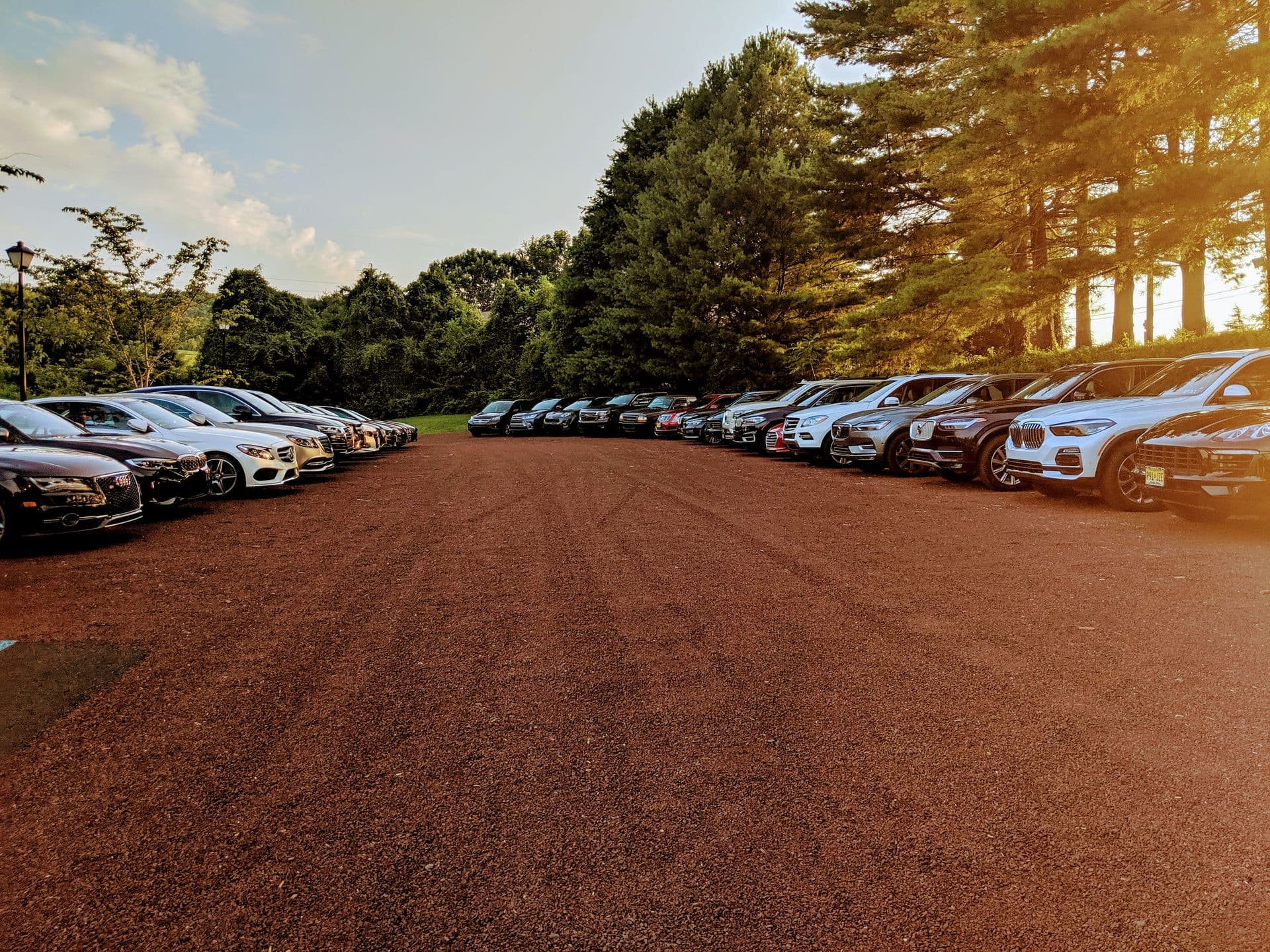 Vehicles parked in organized rows by Open Door Valet